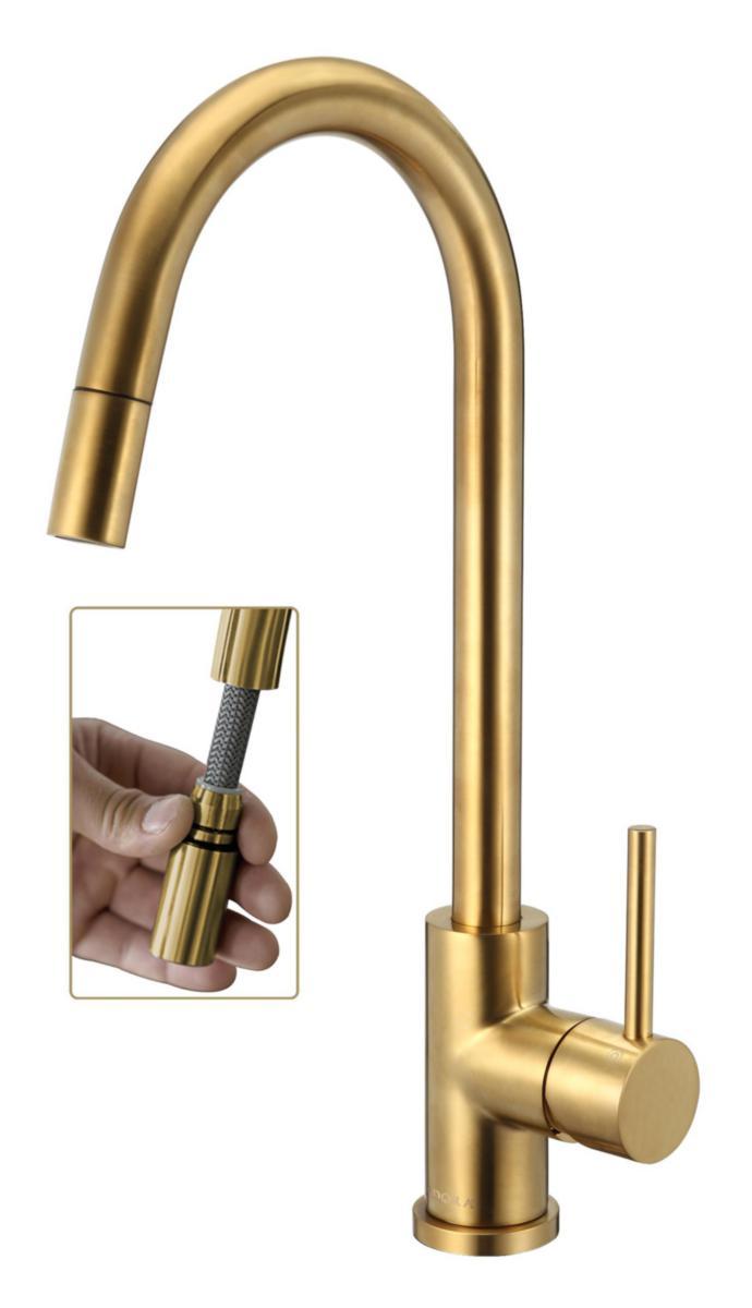 ADORA® Imperia Flex U køkkenarmatur - ADORA Imperia Flex U KV. armatur m/udtræk, Gold brushed